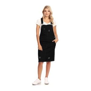 Black Distressed Overall Jumper Dress